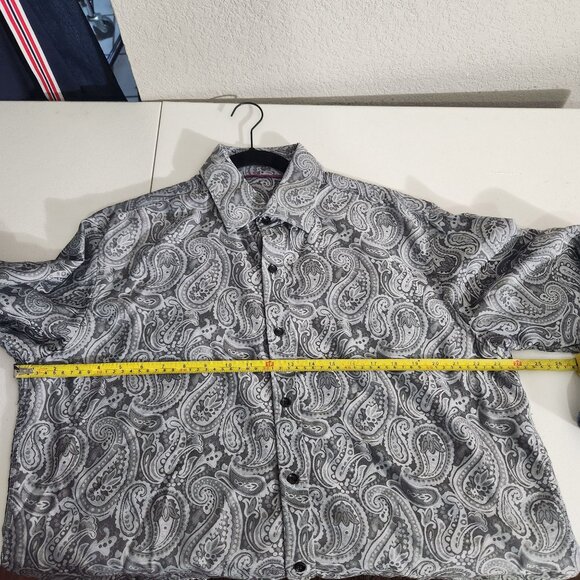 Tasso Elba Shirt Mens Large Gray Paisley Long Sleeve Button Up FLAWS - Picture 6 of 13